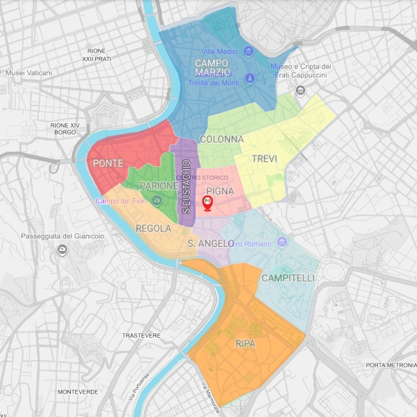 Mappa degli undici rioni del Circolo PD Centro Storico Roma